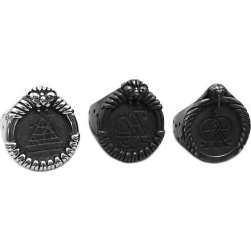 Black Silver Color Constellations Ring 316L Stainless Steel Jewelry Zodiac Star Sign Lion Head Eagle Head Biker Men Ring SWR01