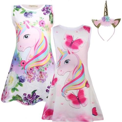 Kids Dresses for Girls Unicorn Dress Children Sleeveless Butterfly Floral Party Birthday Gift Princess Dresses Princess Clothes
