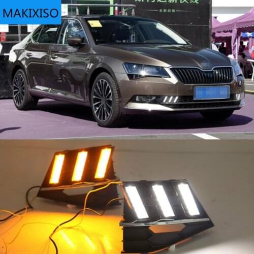 For Skoda Superb 2016-2018,Super Brightness Waterproof ABS Car DRL 12V LED Daytime Running Light With Fog Lamp Cover