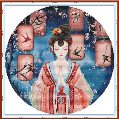 Ancient Tang Costume Beauty Character Pattern Cross Stitch Kits 14CT 11CT Counted Canvas Embroidery Set Home Decoration Painting