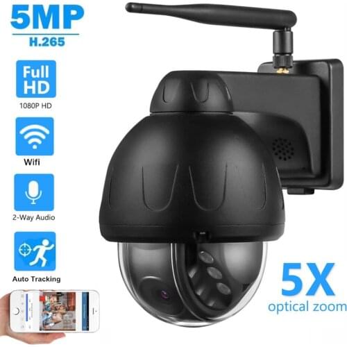 5MP HD PTZ Auto Tracking Dome Outdoor Waterproof Audio Wireless WiFi IP Camera 5x Zoom Infrared CCTV Surveillance SD Card Record