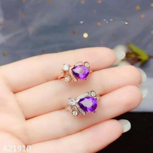 KJJEAXCMY fine jewelry 925 sterling silver inlaid female amethyst gemstone ring new exaggeration