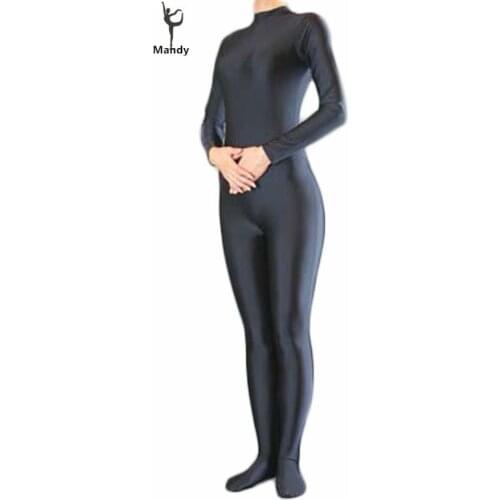 One Piece Adult Spandex Lycra Long Sleeve Turtleneck Bodysuit Womens Skin-Tight Unitard Mens Black Zentai Dancewear Catsuit