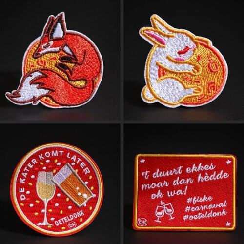 Red patch Kawaii small animal fox rabbit Hats T-shirt ironing patch Party hangover Wine decorative badge