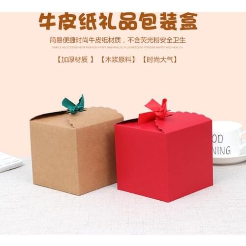Square Gift Packaging Box With Ribbon 15pcs 11*11*11cm Brown/Red Paper Candy Box Wedding Candy Favors Gift Boxes