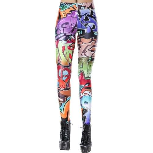 Fashion Cartoon Graffiti Spray Digital Printed Slim Leggings Mid-waist petites 1183