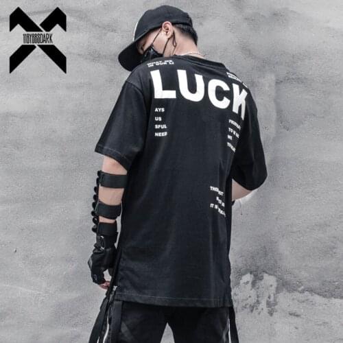 Hip Hop Dark Functional Harajuku T-Shirt Men 2021 Summer LUCK Printed Streetwear Tshirts Cotton Tops Tees Ribbon Design WB210
