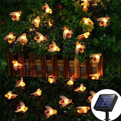 New Solar Powered Cute Honey Bee Led String Fairy Light 20leds 50leds Bee Outdoor Garden Fence Patio Christmas Garland Lights