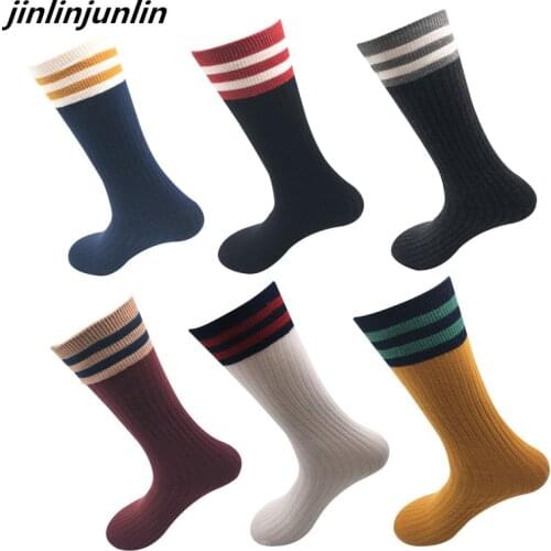 New autumn and winter cotton double-needle striped long socks no gift box