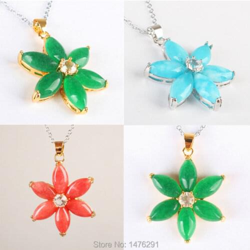 NEW Imperial Green Red Blue Three kinds Of Color Jades Inlaid Flowers Pendant 1PCS