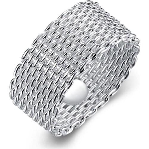 Woven Mesh Ring 2021 Hot Sale Women Simple Fashion Sliver Mesh Design Europe And America Retro Personality Ring For Party