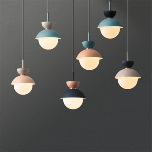 Modern Nordic Macaron Metal Glass 1/3 Heads Pendant Light Colorful Bedside Bar Drop Suspension Lamp 2069