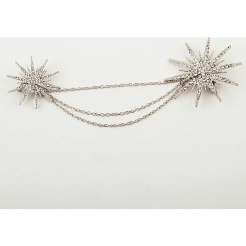 Silver Plated Golden Black Star Shape Full Crystal Three Layers Thin Chains Linked Shiny Brooches For Women