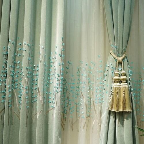 Simple modern living room balcony bedroom shade curtain cashmere chenille relief pastoral custom curtain fabric bead curtain