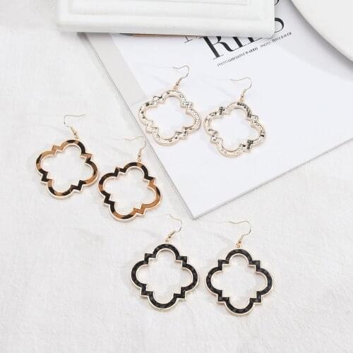 Leopard Curved Square Frame Drop Earrings Snakeskin Woven Grain Leather Dangle Earings Brand Women Inspired Jewelry