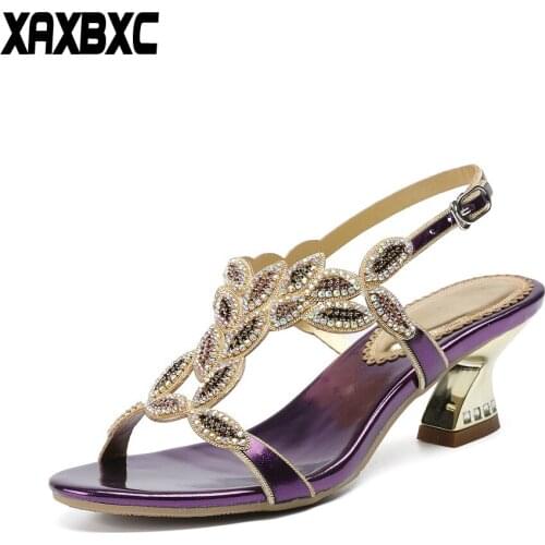 XAXBXC 2018 New Summer Leather Rhinestone Gladiator Sandals Crystal High Heels Women Bridesmaid Sandalias Wedding Shoes Plus