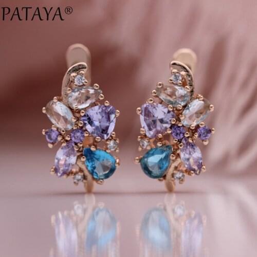 PATAYA New Colorful Water Drop Natural Zircon Women Earrings 585 Rose Gold Dangle Earrings Wedding Classic Fine Fashion Jewelry