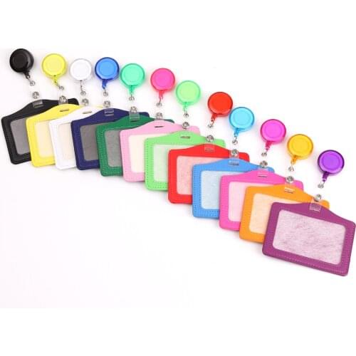 Hot Sales 1 Piece PU Leather ID Card Holder With Retractable Badge Holder Clip Nurse Worker Students Name Card Holder Lanyard