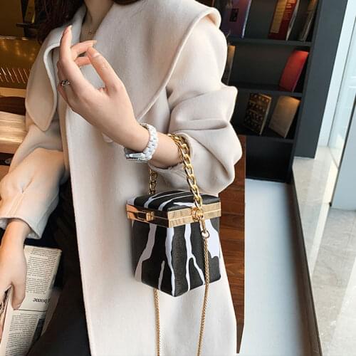 Evening Clutch Bag for Women Zebra Pattern Square Box Crossbody Bags Crossbody Shoulder Handbags Chains Wedding Clutch Purse Bag