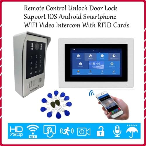 720P WIFI IP 7" Touch Screen Video Intercom Door Entry Security Intercom+RFID Access for House Remote Unlock Door Lock