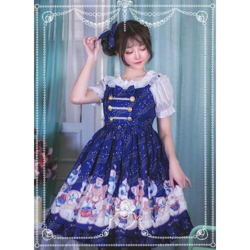 Japanese student sweet lolita dress retro falbala bowknot high waist cute printing victorian dress kawaii girl gothic lolita jsk