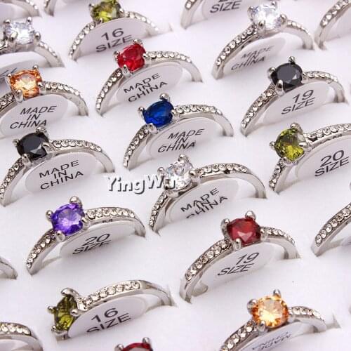Yingwu Silver Cubic Zirconia Crystal Promise Rhinestone Wedding Rings Women Bride Accessories Jewelry Drop Ship Rings 20pcs