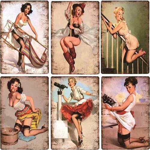 Tin Signs Vintage Metal Plaque Sexy Pin Up Girls Art Bar Pub Club Man Cave Poster Wall Decorative Plate Retr Home Decor 20X30CM