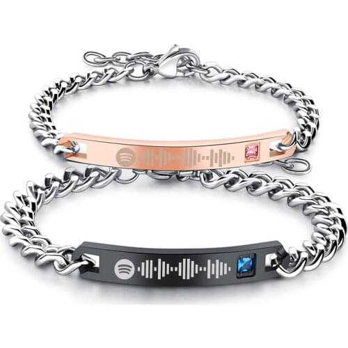 1/2 PCS Women Men Custom Music Spotify Code Zircon Bracelet Personalized Song Code Jewelry Bracelets Valentines Day Couple Gift
