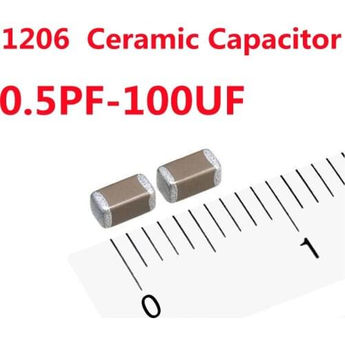 100pcs1206 50V SMD Thick Film Chip Multilayer Ceramic Capacitor 0.5pF-100uF 1nF 10nF 100nF 1uF 2.2uF 4.7uF 10uF 22uF 47uF 100uF