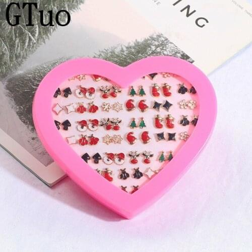 36 Pairs/Set Christmas Stud Earrings for Women Pink Heart Santa Claus Deer Earings Fashion Jewelry Gift I Love You 100 Language