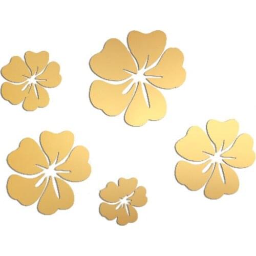 3d mirror wall stickers five flowers decoration DIY for living room/room/wall/window made of ps beautiful and colorfast