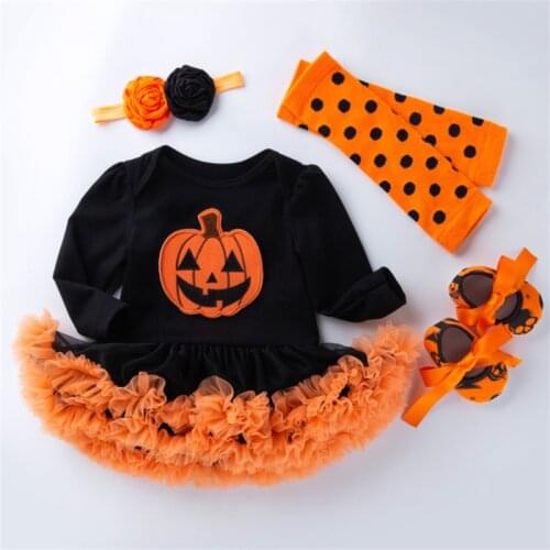Newborn Romper Tutu Dress First Halloween Baby Girl Clothes Clothing Girls Suit &Party Dresses Infant Romper 4pcs Set