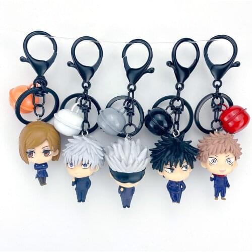 5 Pcs/lot Anime Jujutsu Kaisen Keychain Toys Yuji Itadori Fushiguro Megumi Cartoon Keyring Bag Pendant with Bell Toy Gifts