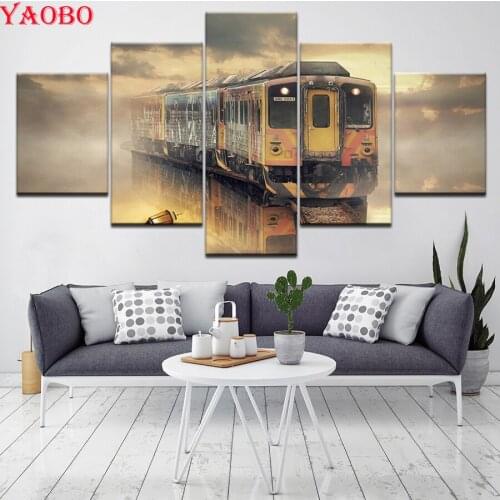 5D Diamond Painting 5 Pieces/Pcs Train Cross Stitch DIY Full Square Round Diamond Embroidery Diamond Mosaic sale Home Decor