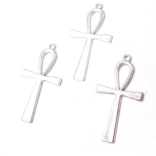 6pcs/lot Silver Plated Cross Charm Metal Pendants DIY Necklaces Bracelets Jewelry Handicraft Accessories 55*28mm P691