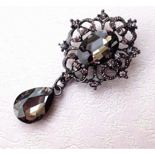 DHL Fedex Free Shipping 60PCS/LOT Wholesale Cheap Price Brooch Black Style Waterdrop Rhinestone Brooch