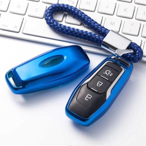 TPU Car Key Cover with Long Key Ring Holder For Ford Escort Edge Everest Mondeo Mustang F-150 Galaxy Kuga S-Max Explorer Ranger