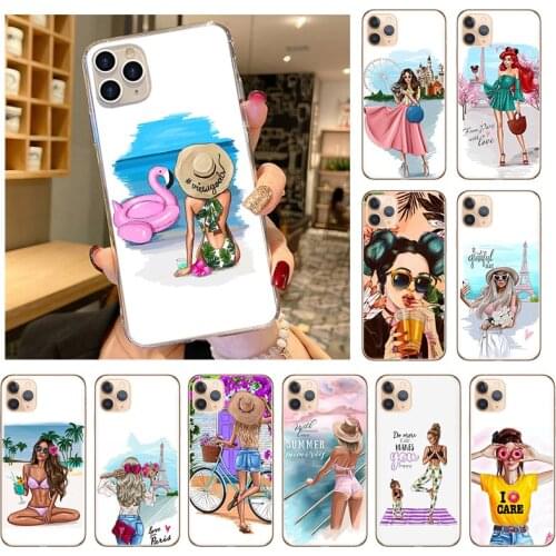Summer Baby Girl Phone Case For iPhone 11 XR 12 11Pro Max X XS XR Max 7 8 6S Plus 5S SE2020 Clear Silicone TPU Soft Back Cover