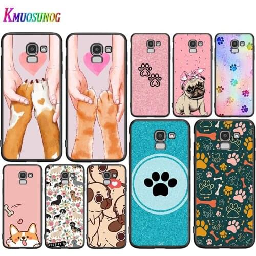 Cute Paw Print Dog Cover for Samsung Galaxy J8 J7 Duo J6 J5 Prime J4 Plus J3 J2 Core 2018 2017 2016 Black Soft Phone Case