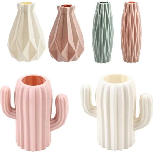 Nordic Style Flower Vase Home Flower Arrangement Living Room Ornament Modern Plastic Vases Decoration Imitation Ceramic Vase