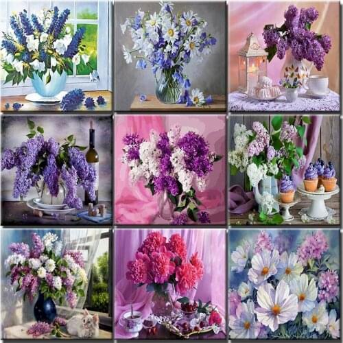 Flower Oil Picture By Numbers Lavender Frame On Canvas Acrylic Paint Handmade Color Drawing Painting By Number Home Decor Art