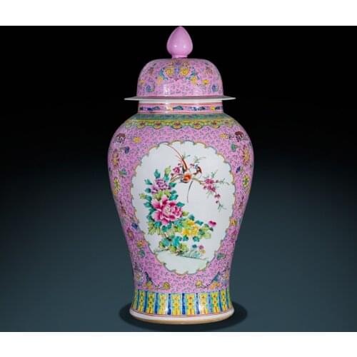 Jingdezhen ceramic Floor Vase Antique famille temple jar Chinese Vestibule Decoration Archaize Rack Ornamental porcelain vase