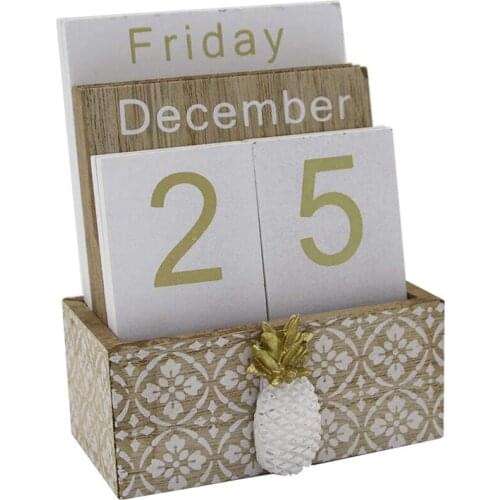 Wooden Flip Desk Blocks Calendar,Perpetual Plank/Table Calendar Display,for Home/Office Decoration,11.5X6.5X14.5CM
