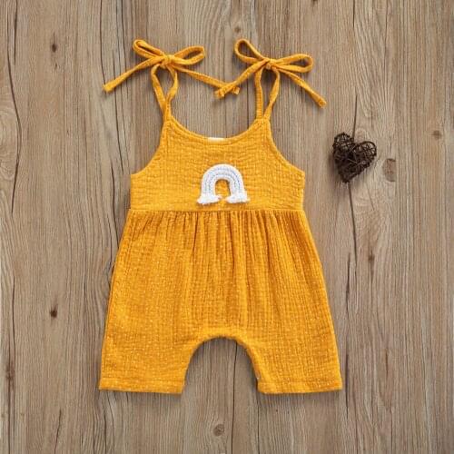 Pudcoco Baby Short Romper with Rainbow Pattern, Newborn Baby Girls Clothes Sleeveless Round Collar Knitted Sling Jumpsuit