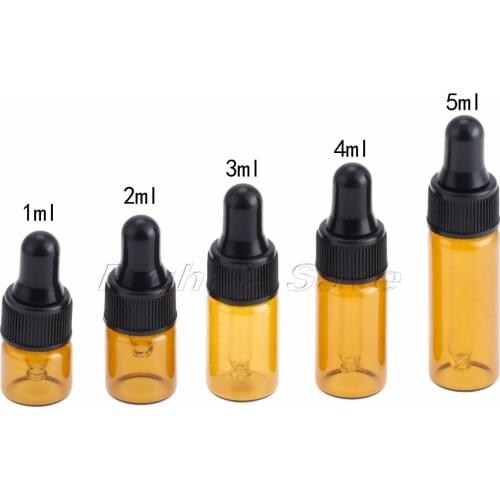10pcs Essential Oil Dropper Glass bottles 1ml 2ml 3ml 4ml 5ml vegetable oil Essence Aromatherapy Storing Perfume Amber Vial