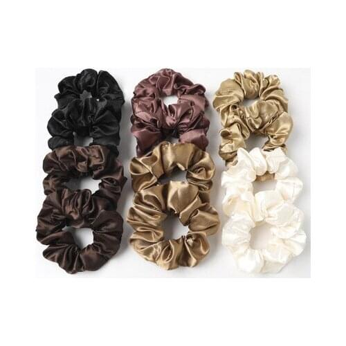 Smooth Silk Champagne Gold Large Intestine Scrunchies Hair Rope Elastic Hair Bands Ponytail Holder Solid Color Hair Accessories