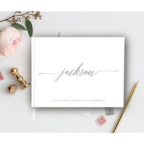 Personalised Silver Foil Wedding Guest Book, Elegant party Guest Book, cutom Signature Book,Foil Modern Wedding Journal