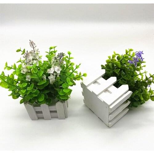 Artificial Potted Plant Bonsai Fence Flowerpot Ornaments Simulation Lavender Flower Grass Birthday Party Home Office Desk Decor