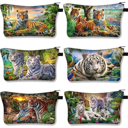 White Tiger 3D Printing Pencil Bags Cosmetic Bag Fashion Cosmetiquera Makeup Bag Organizer Travel Makeup Bag Girls Mini Handbag