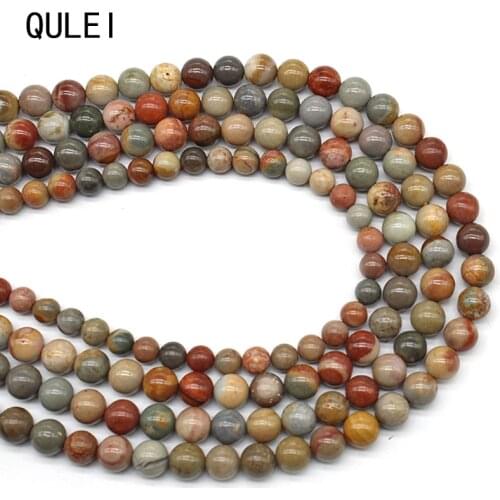 Beautiful Picture Jaspers Stone Beads Round Loose Spacer Beads 15inches 4/6/8/10/12mm For Jewelry Making DIY Bracelet Necklace